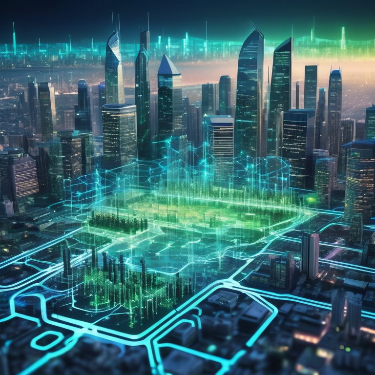 Illustration of a glowing digital marketing cityscape merging with a circuit board horizon, symbolizing interconnected trends and insights.